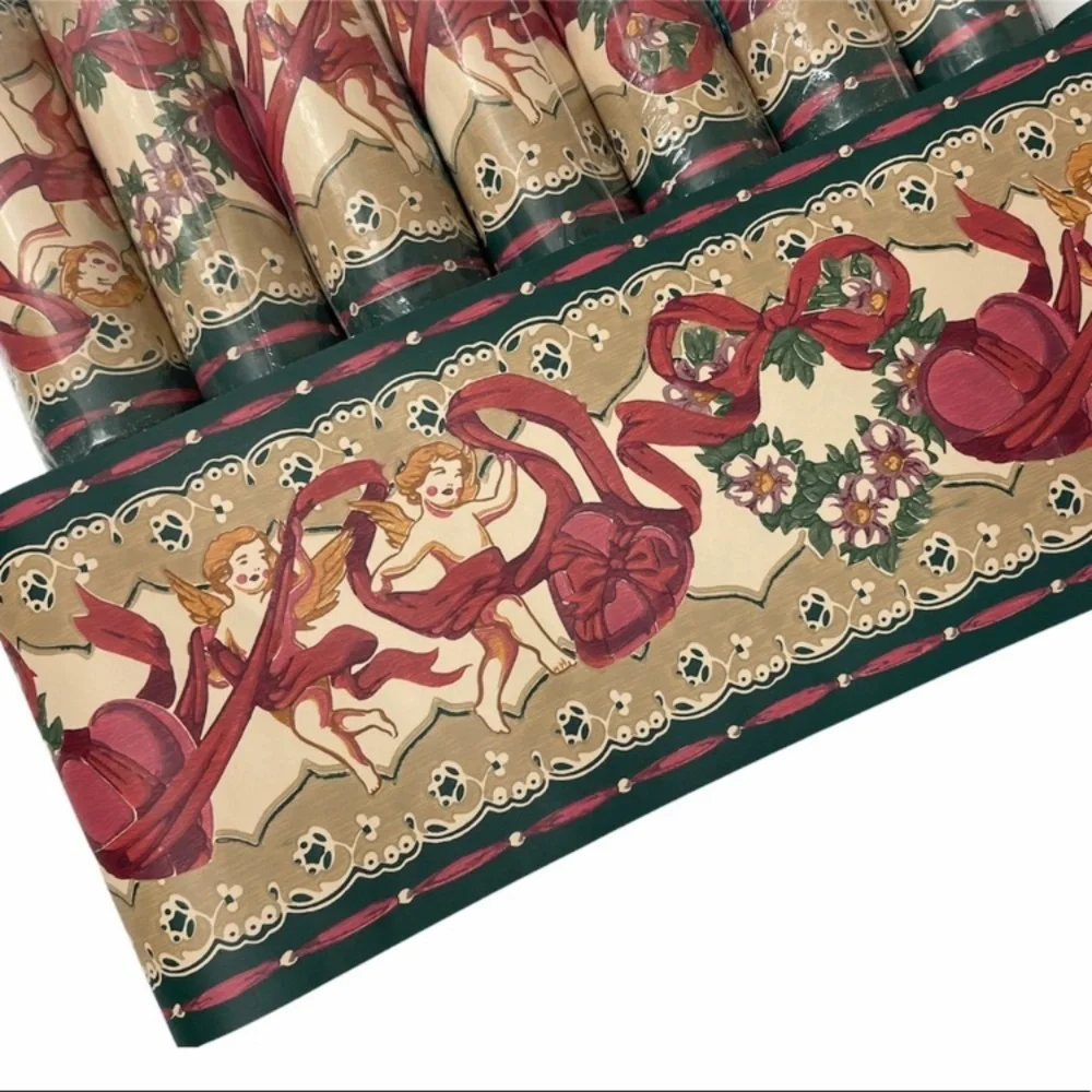 Vintage Wallpaper Wall Border Romantic Cherub Angel Love Floral Heart 8 Roll Set